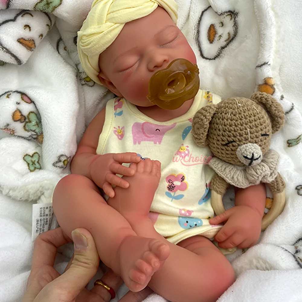 Waterproof Lifelike Painted 17" Full Body Platinum Silicone Reborn Bebe Doll Girl Muñeca Realistic Sleeping Baby With Mouth Open