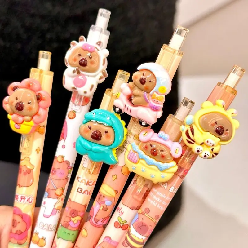 36pcs Gel Pen Capibala Cartoon Resin Kawaii Press Ballpoint Pen   Modeling 0.5mm Black Value Student Writing School Supplies