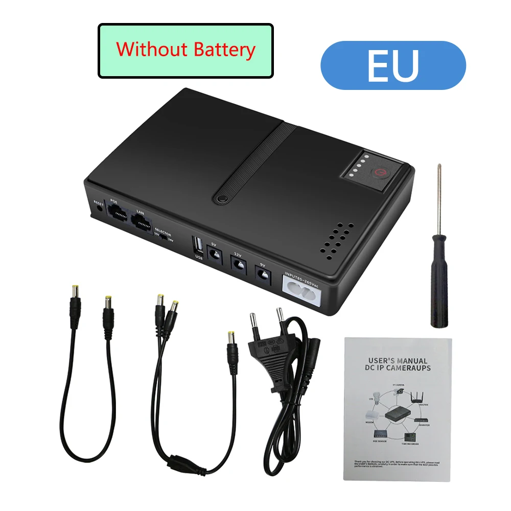 DC18W DC1018P 1A/2A 5V/9V/12V Large Capacity Multipurpose Mini Portable UPS Backup Power Adapter for WiFi, Router