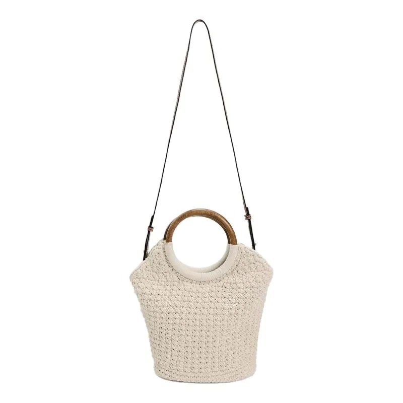 Handmade Rope Knitting Shoulder Bag Round Handle Woven Women Handbag Travel Crochet Beach Bags For Women Crossbody Bags Clutch