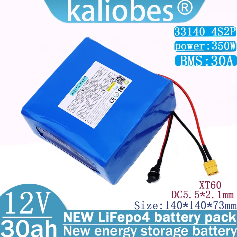 New 12V 30ah LiFePo4 battery pack 33140 with built-in BMS 0-350W motor, high-power lithium iron phosphate rechargeable battery