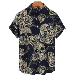 Camisa havaiana de manga curta masculina, top de gola, streetwear, roupa vintage casual, estampada em 3D, moda hiphop, XS-5XL