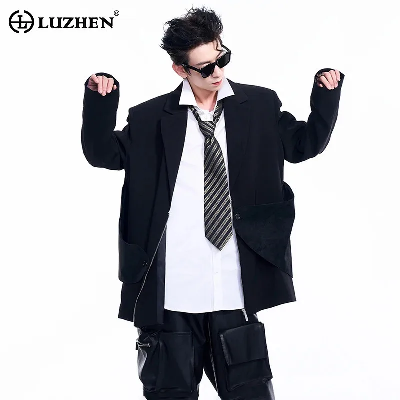 

LUZHEN Suit Jacket High Street Splicing Original Autumn Personalized Trendy Zipper Design Blazer Male Handsome Outerwear LZ5140