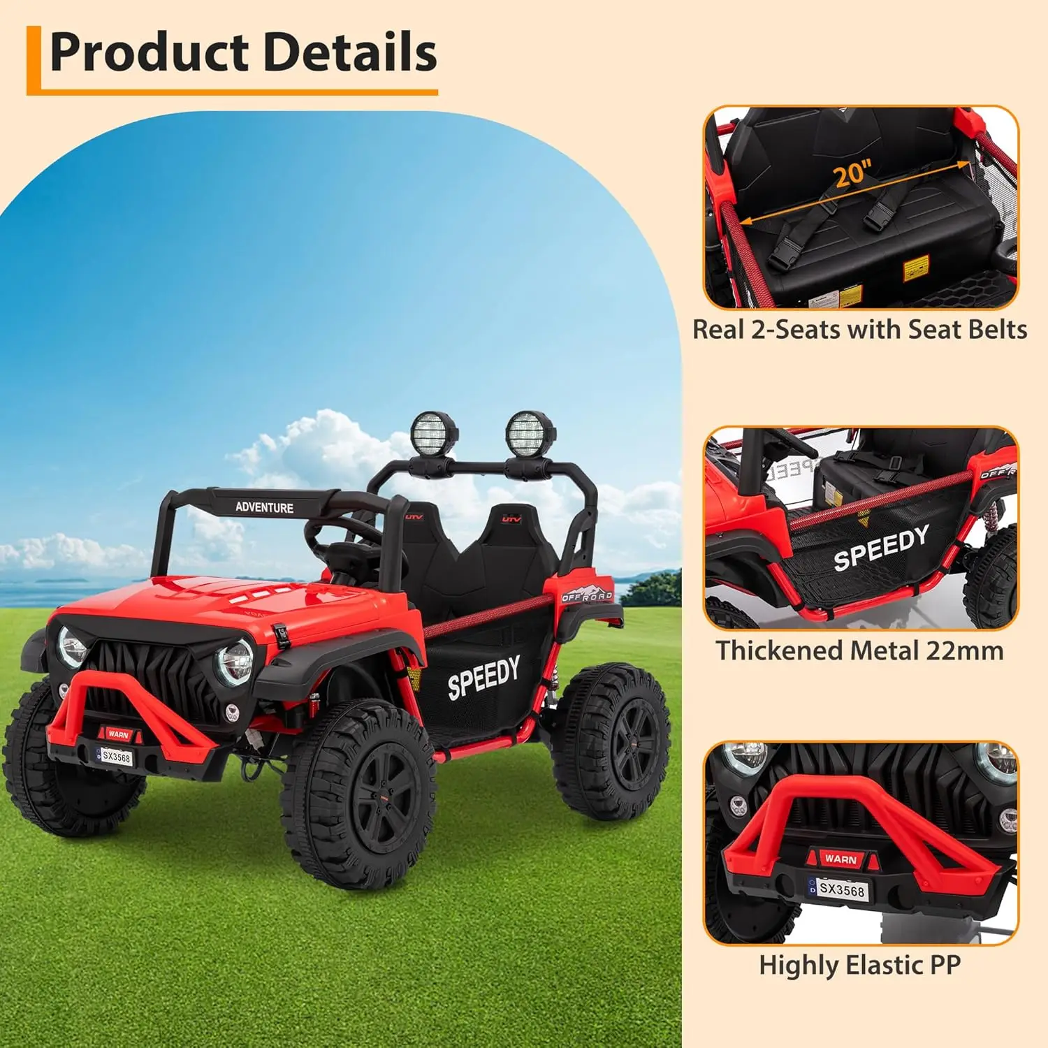 24V kinderpeuterrit op vrachtwagen 7AH grote batterij elektrische voertuigen met afstandsbediening 4WD, 3 snelheden LED-verlichting Bluetooth MP3