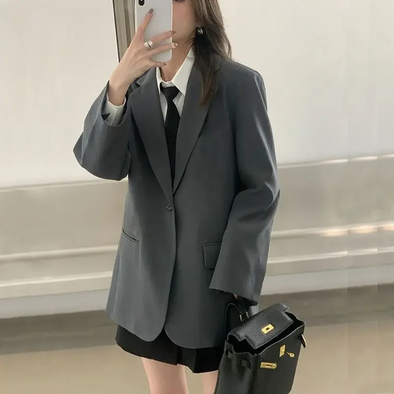 Blazers mujeres largo otoño estilo Preppy prendas de vestir exteriores puras estudiantes suaves Popular dulce novio nuevo Ulzzang ocio diseñado diario