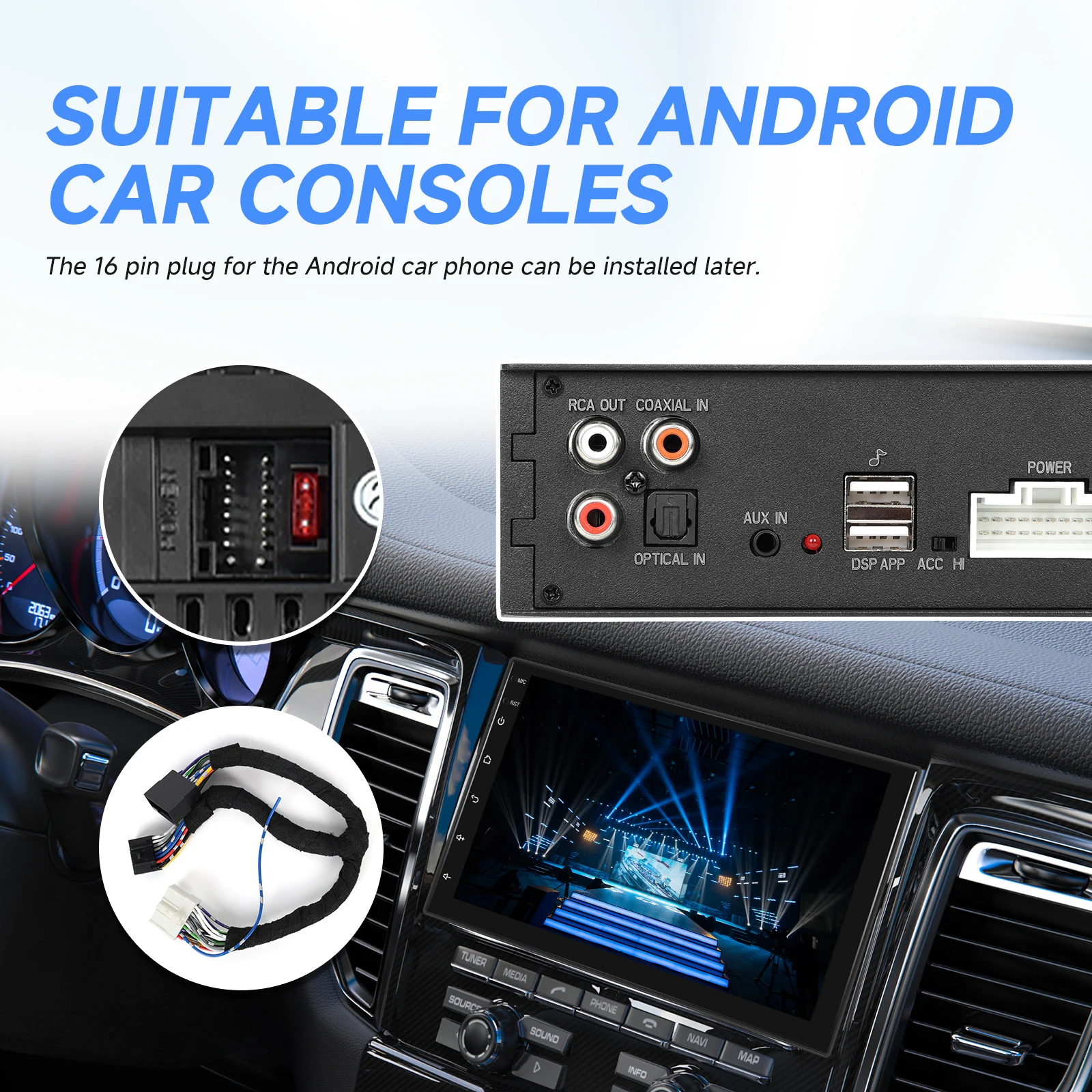 Podofo Car Audio DSP Amplifier Wireless Bluetooth music USB Playback Four-channel Design For Car Speaker Car Stereo Amplifier