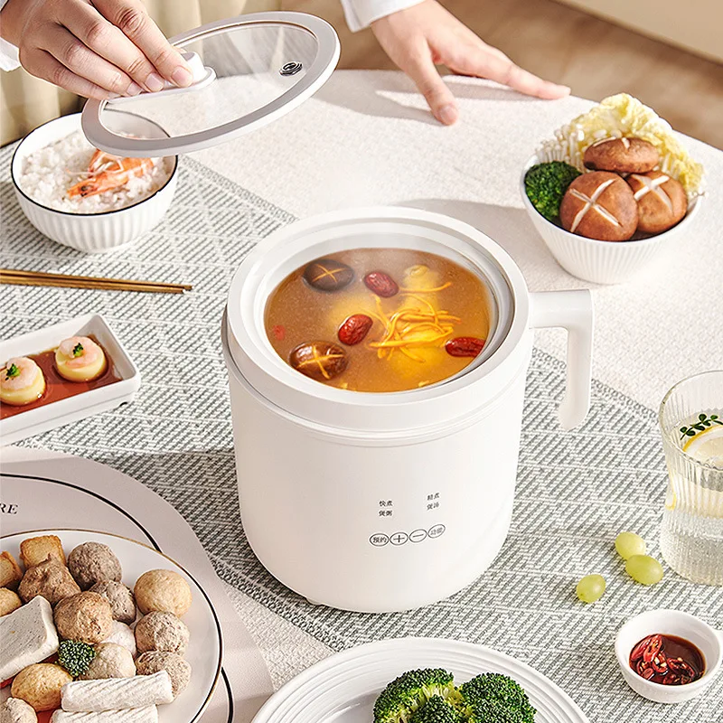 220V 1600ML Mini Electric Rice Cooker Non-stick Ceramic Inner Food Cooking Machine Soup Dessert Stewing Pot With Timing Function