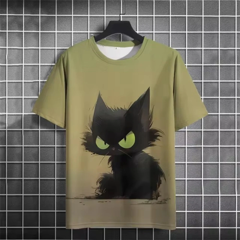 3D Printed Funny Animal T-Shirt Men\'s Cute Cat Pattern T Shirts Casual Loose Streetwear Short Sle