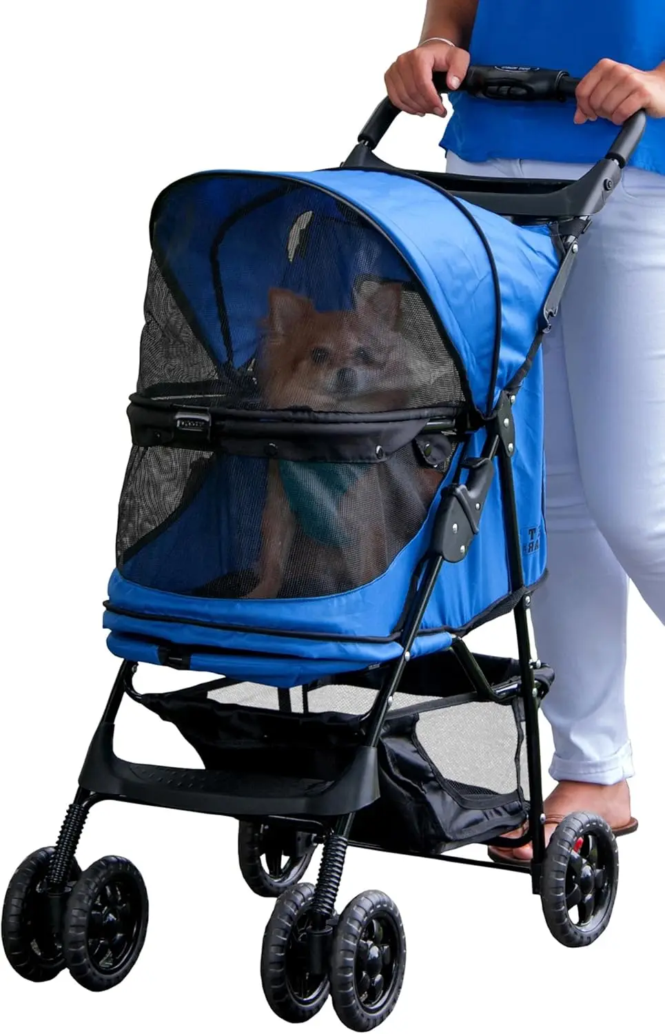 

Easy-Fold Pet Stroller with Zipperless Entry, Removable Liner, Storage Basket & Cup Holder