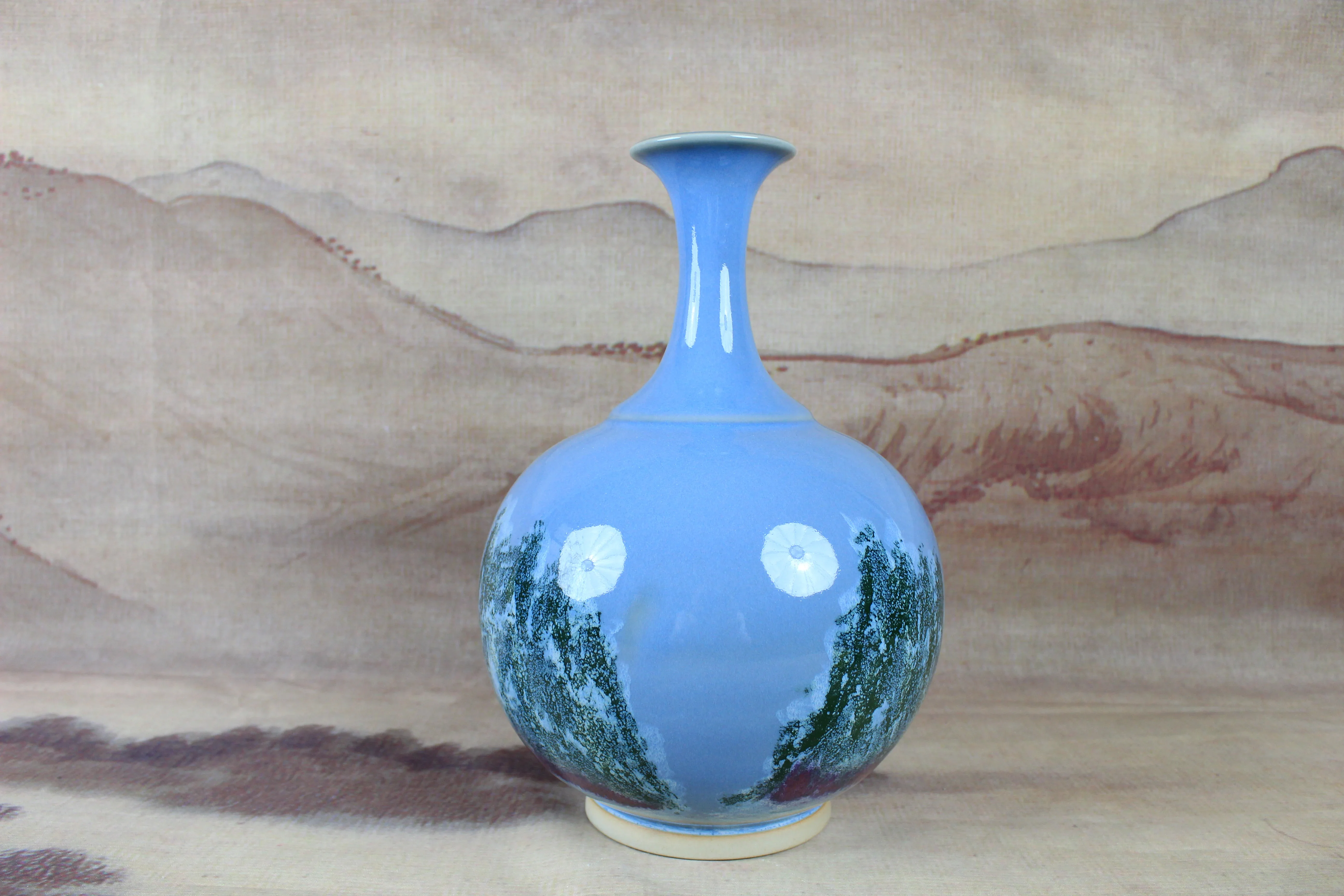 Jun porcelain kiln-fired landscape painting celestial globe bottle ,collection decoration