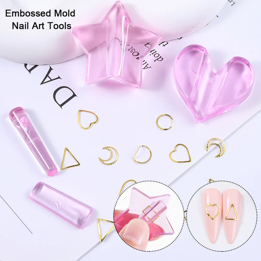 1 Set Rosa Nagelkunst-Prägewerkzeuge, Hohlschneidrahmen, Biegewerkzeuge, Acryl-Radian-Sticks, Nageldekorationen, Maniküre-Werkzeug