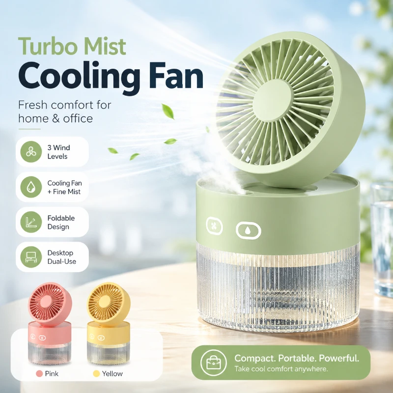 3 Color Option Foldable Spray Cooling Fan Button Control 2 Power Supply Modes Indoor Personal Air Cooler