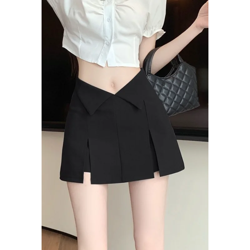 

2025 Новая женская сшитая модная однотонная облегающая универсальная повседневная сексуальная юбка трапециевидной формы с разрезом