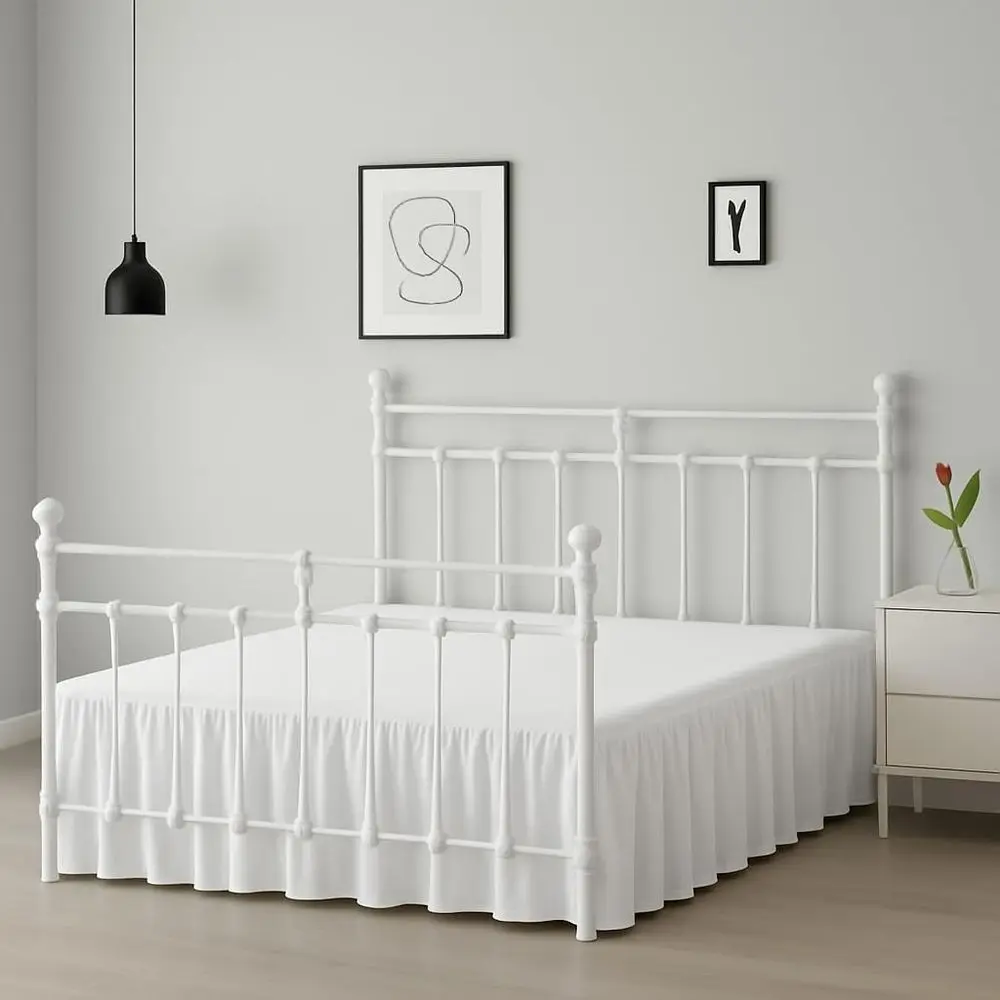 King Size Bed Skirt - 15 Drop, White, Split Corners, Platform, 100% Microfiber, Wrinkle-Free, Dust-Resistant