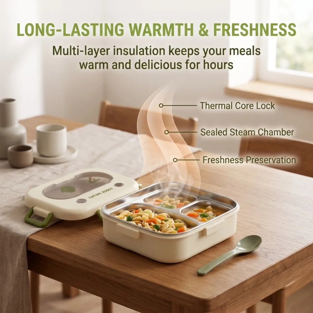 Student Lunch Box 2/3 Grid Lunch Box Leakproof Stainless Steel Food Storage Case Insulated Portable Food Container School