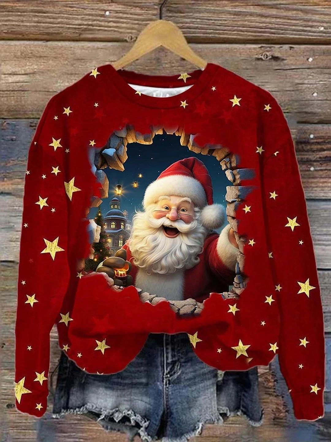 

Women's T Shirt Christmas Sweatshirt Santa Claus Print Long Sleeve Party Tees Autumn O-Neck Top Clothing Casual Ladies Pullover