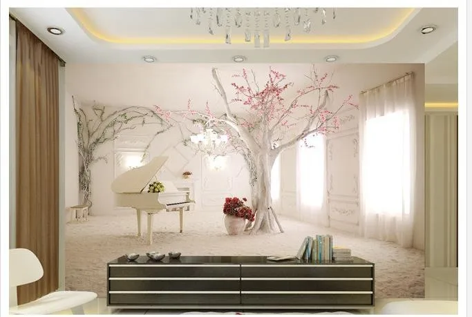 

Custom photo wallpaper large 3D Stereo romantic Piano Fantasy Tree TV backdrop mural wallpaper Home Decoration