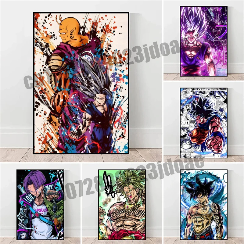

Classic Cartoon Dragon Ball Goku Vegeta Hit Colorful Line Style Frameless Poster HD Canvas Painting Bedroom Background Wall Gift