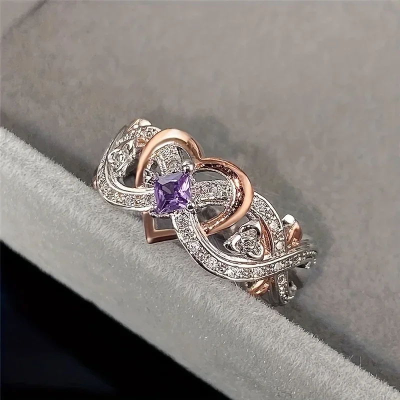 Anillos creativos de corazón para mujer para el Día de San Valentín con flor rosa romántica, anillos de compromiso de boda, joyería estética
