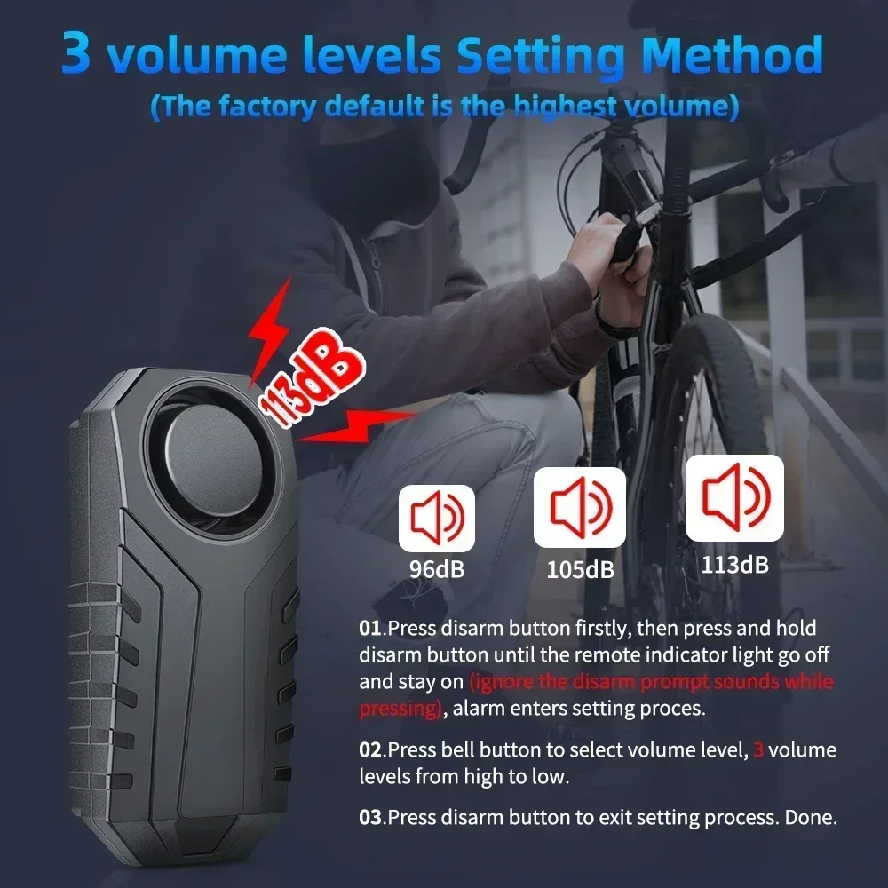 Anti-Theft Alarm 113 dB IP65 Waterproof Remote Control USB-C Rechargeable for Bicycles Motorcycles E-Bikes And E-Scooters