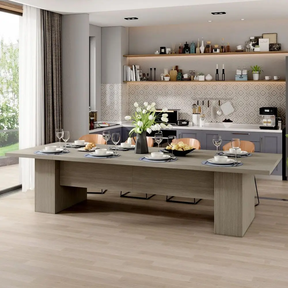 

Table for 1012 People, 118Inch Rectangular Wood Kitchen Table with Thicken Tabletop, Heavy Duty Office Conference Room Table, D