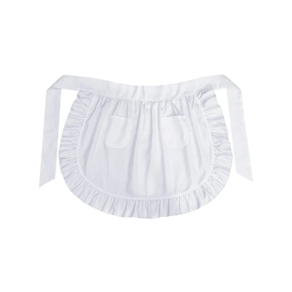 Durable Cosplay Maid Apron Hat Set Lace Trim Short Half Apron with Pocket White Lolita Bonnet Hat Kitchen Cafe Baking