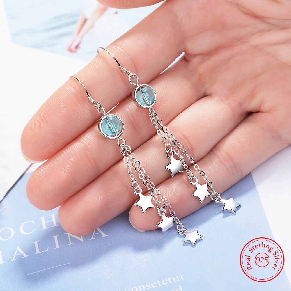 

Quality New Lady's 925 Stelring Silver Jewelry Fashion Opal Star Drop Earrings FQL25094