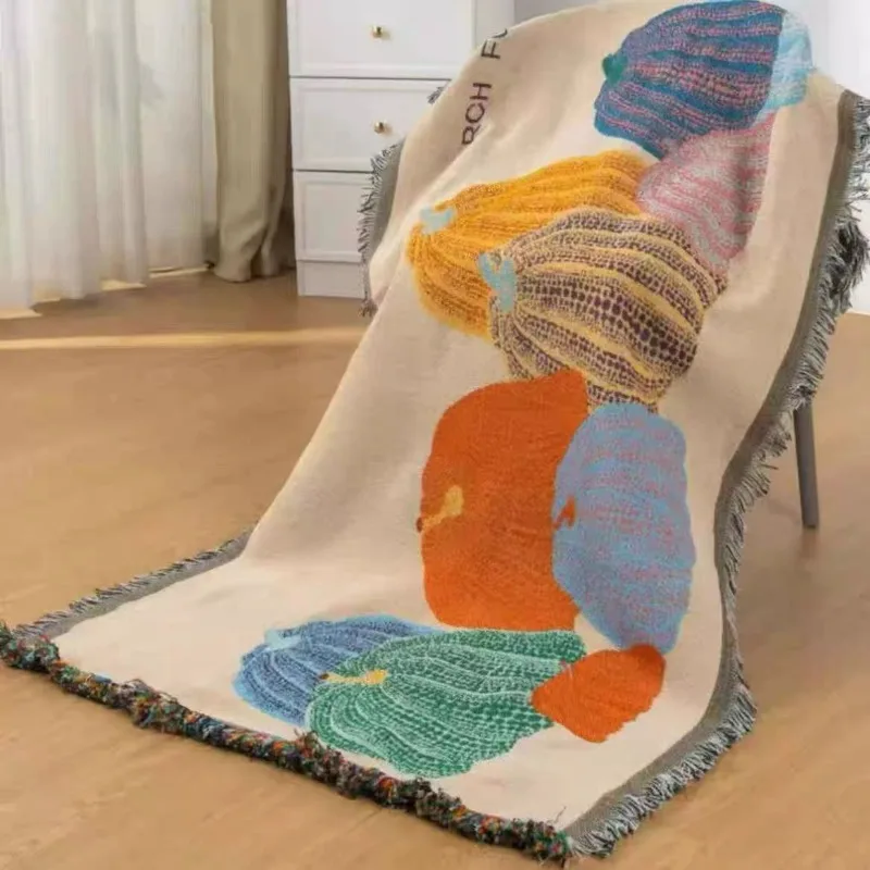 

1pc Pumpkin Sofa Cushion Woven Jacquard Linen Straight-lined Sofa Towel with Double-sided Tassel for Anti-slip china-hemp