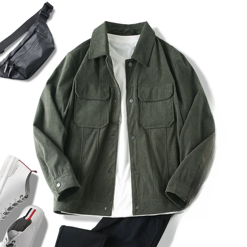 

Casual Men's Corduroy Jaet Collar up Sle Autumn Winter New Faion Workwear Coat Polyester Fiber Long Sve Regular Fit