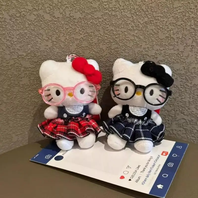 Sanrio Hello Kitty Kawaii Super Cute Glasses Doll Bag Pendant Cartoon Cute Plush Doll Keychain Giving Christmas Gifts To Girls image 3