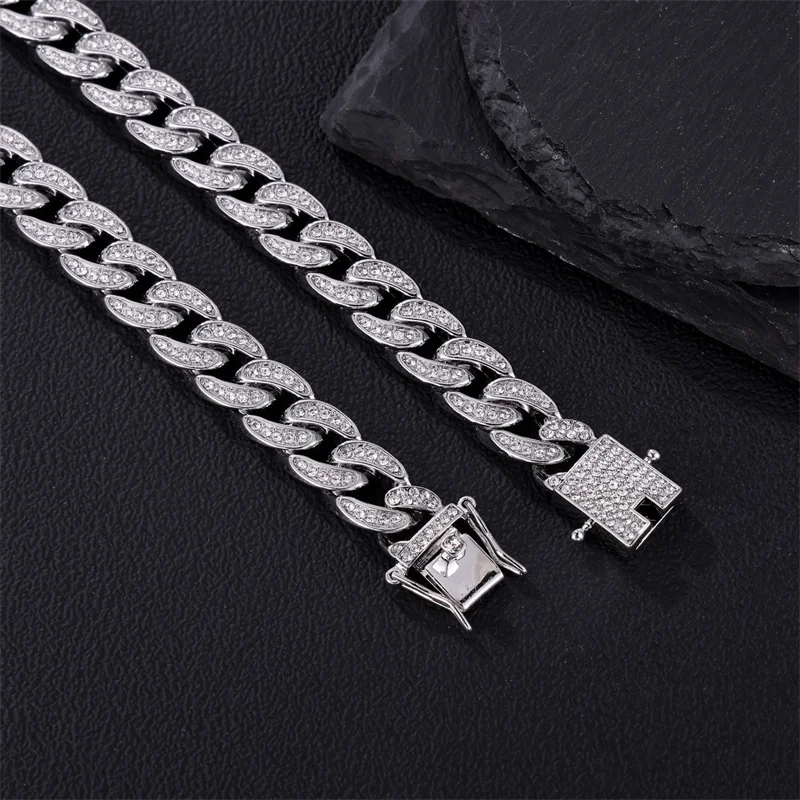 Hip Hop Bling 13MM Cross Pendant Miami Cuban Chain Necklace Iced Out Zircon Paved Necklaces For Men Women Jewelry