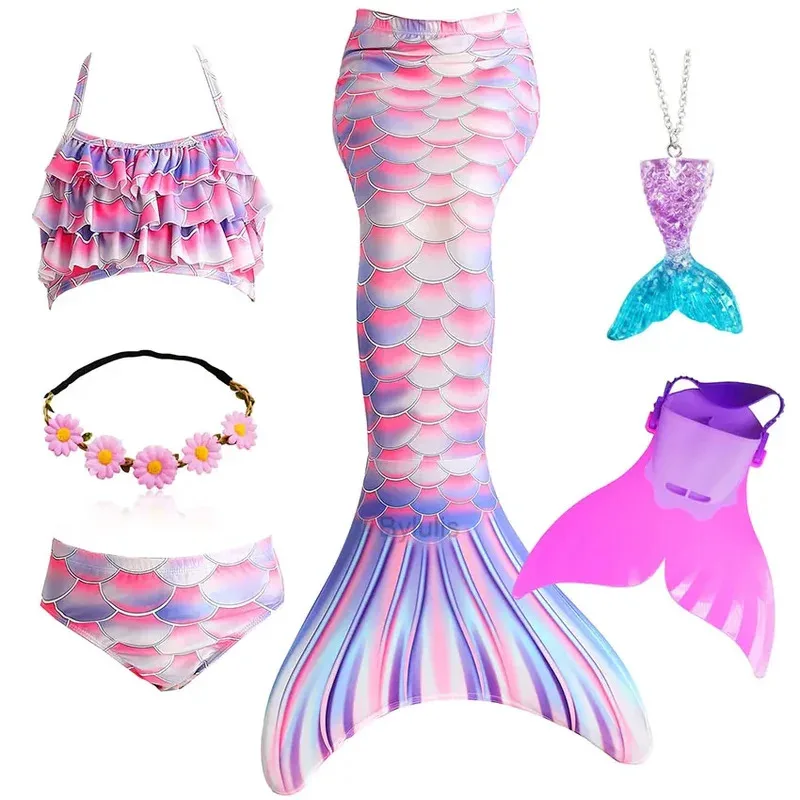 

Mermaid Tail Swimsuit Costumes for Girls Swimming Kids Little Mermaid Costume Cosplay Children's Beach Clothes Can Add with Fin