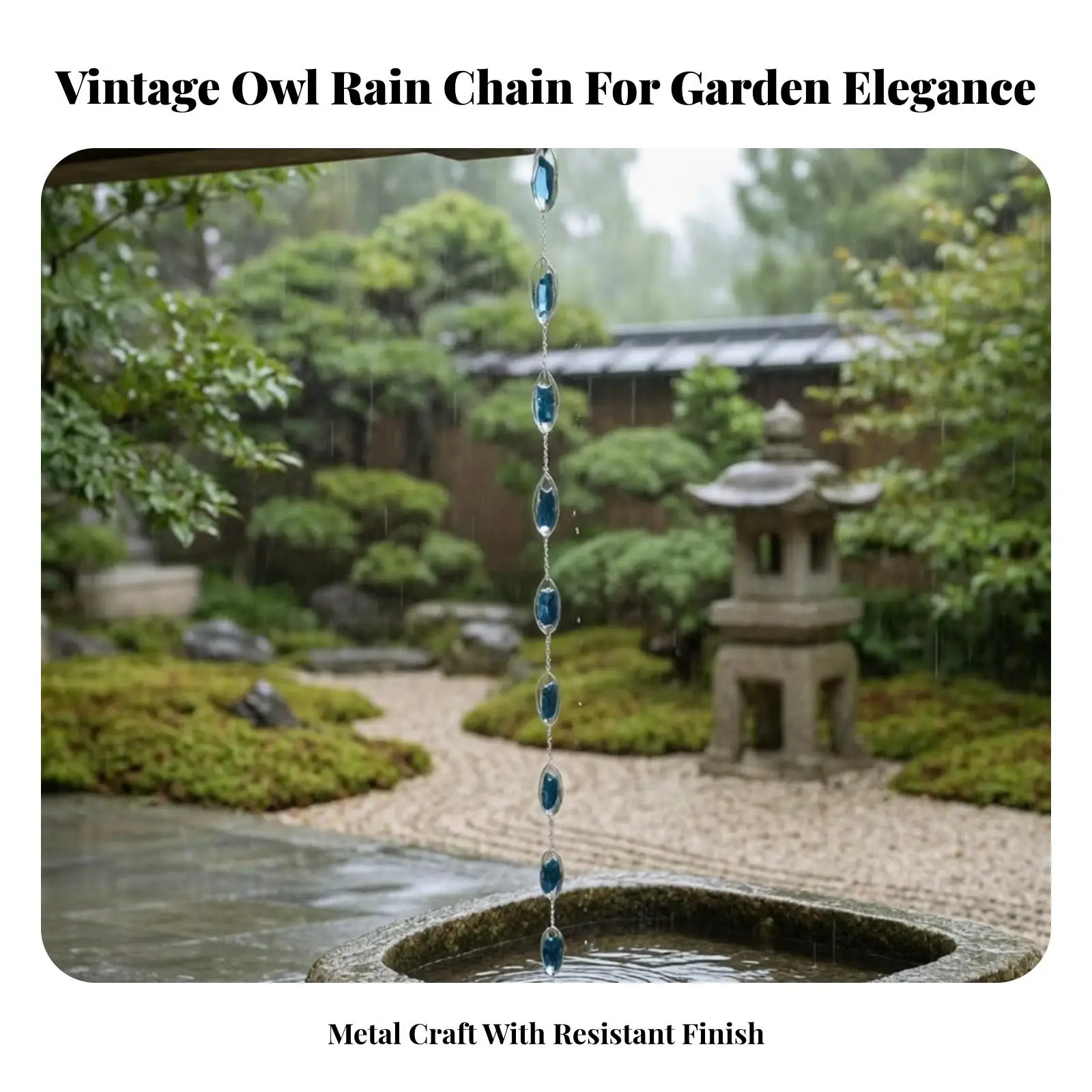 Owl Rain Chain Vintage Metal Gutter Downspout Alternative with Oval Links for Outdoor Courtyard Patio Rain Collection