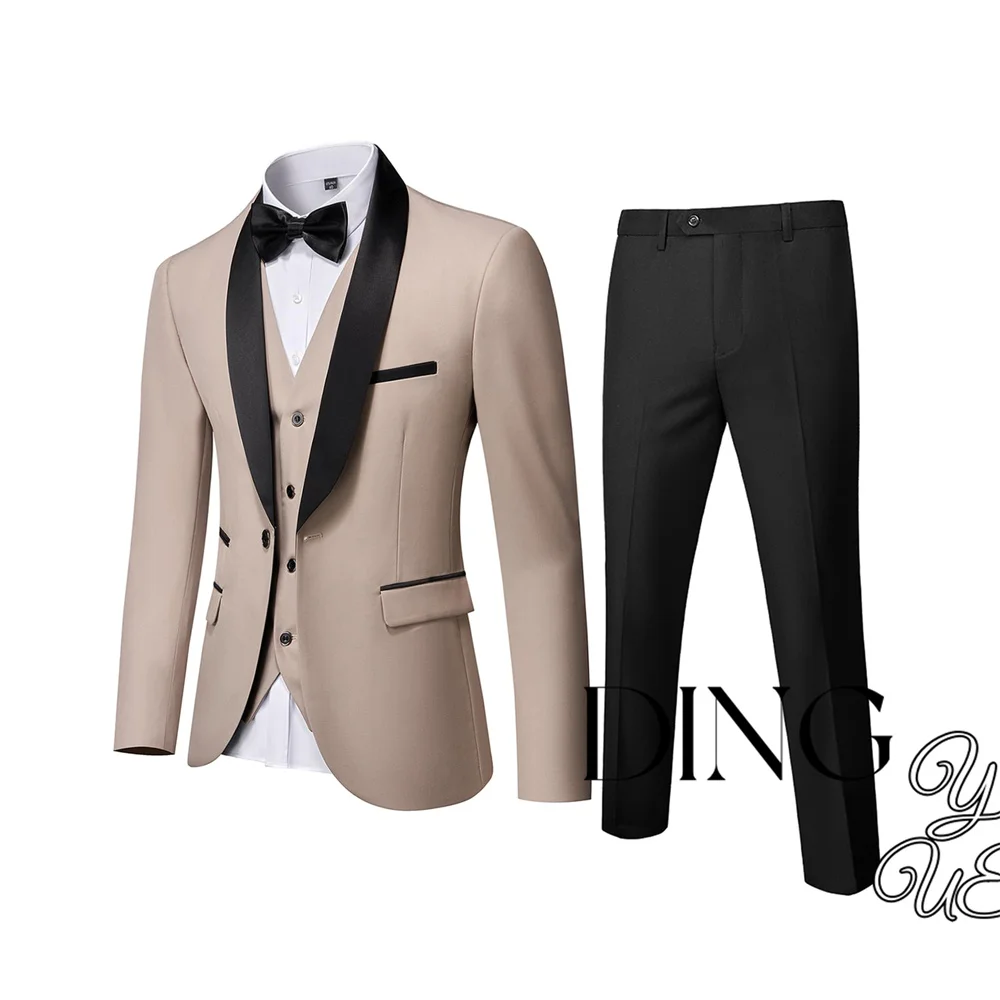 

Men’s 3 Piece Slim Fit Suit One Button Shawl Lapel Wedding Groom Tuxedo Suit Premium Dinner Jacket Vest Pants Costume Homme