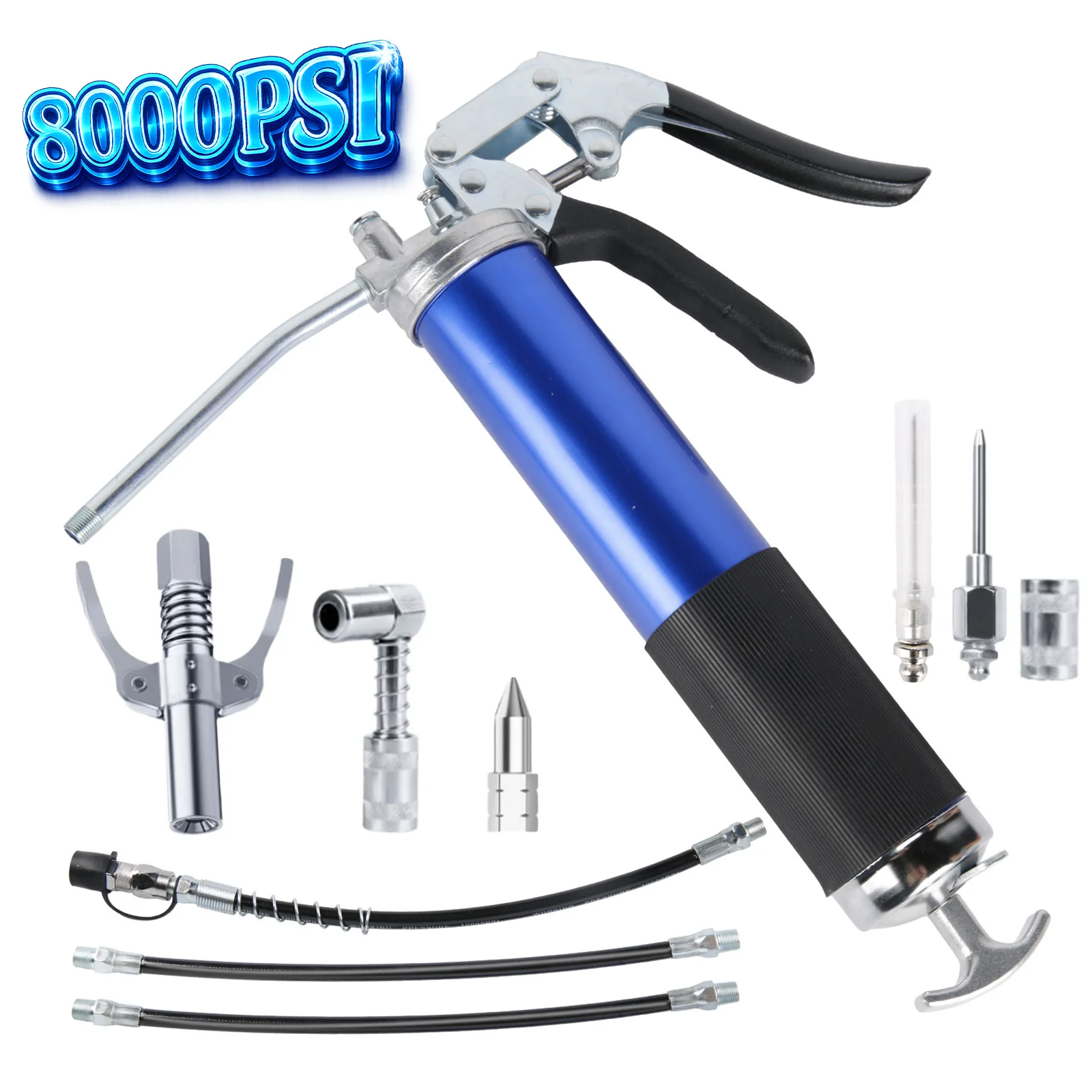 Kit de graissage 8000 PSI avec pistolet manuel, coupleur haute pression et réservoir de 400 CC – Outil d'entretien robuste pour injection de graisse