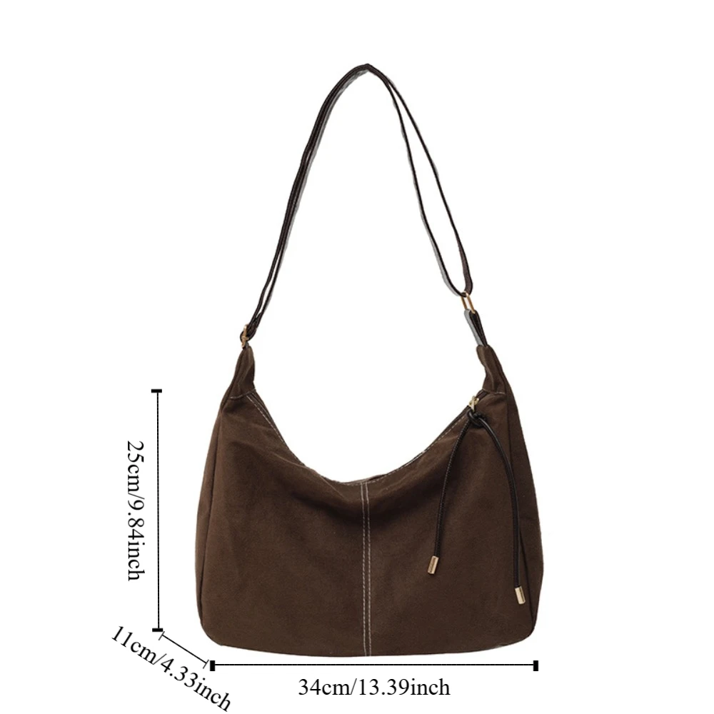 Brown Suede Velvet Shoulder Bag Large Capacity Solid Color Vintage PU Crossbody Bag Handbag Korean Style Female Tote Bag