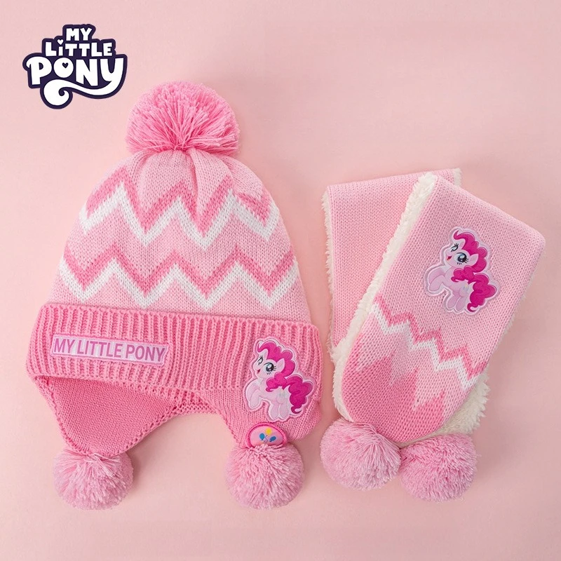 Miniso リトルポニー子供用手袋帽子スカーフセット冬暖かい小学生厚みのあるフリース女の子女の子ベビー