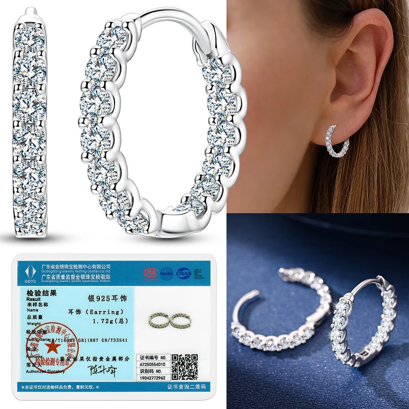 

Moissanite 925 Sterling Silver Hoop Earring For Woman Sparkling Round Shaped Pendientes Wedding Jewelry