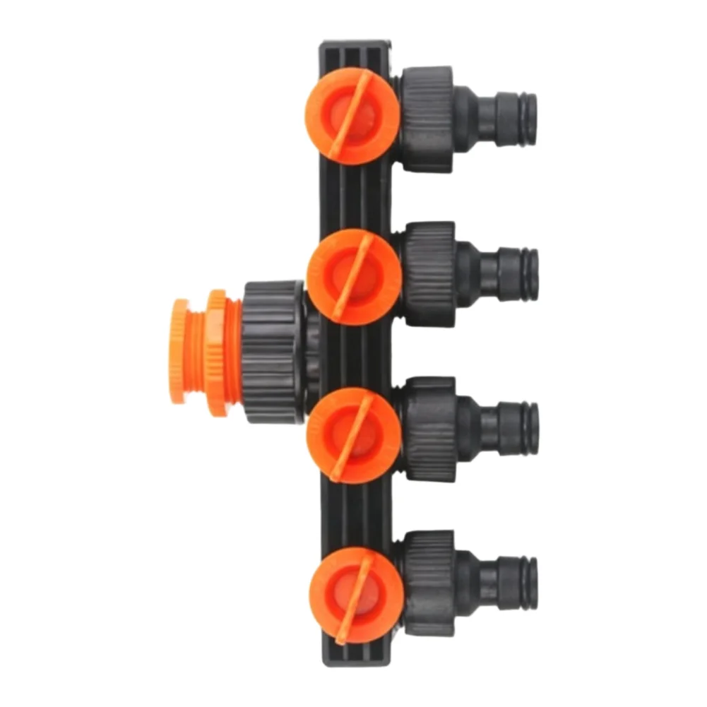 4 Way Garden Water Connector with Threaded For Tap Nipple Fit and 4 Independent On Off Valves for Precision Use