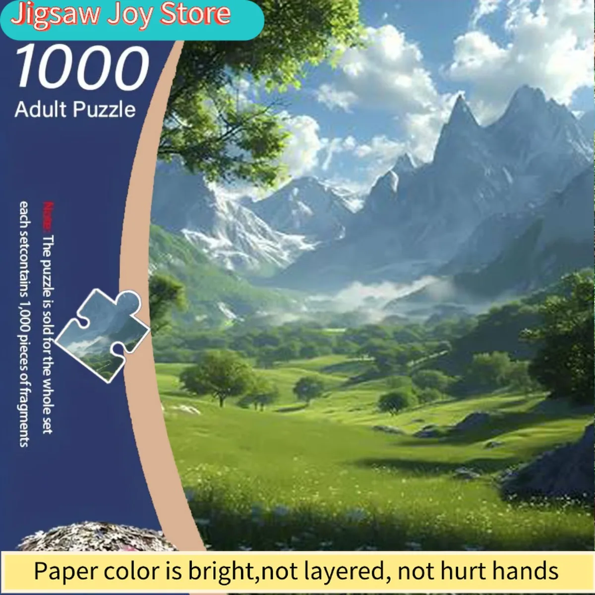 

1000pcs Adult Jigsaw Puzzle - Large Natural Landscape with Green Mountains, Blue Sky, White Clouds & Trees - Challenging 1000p