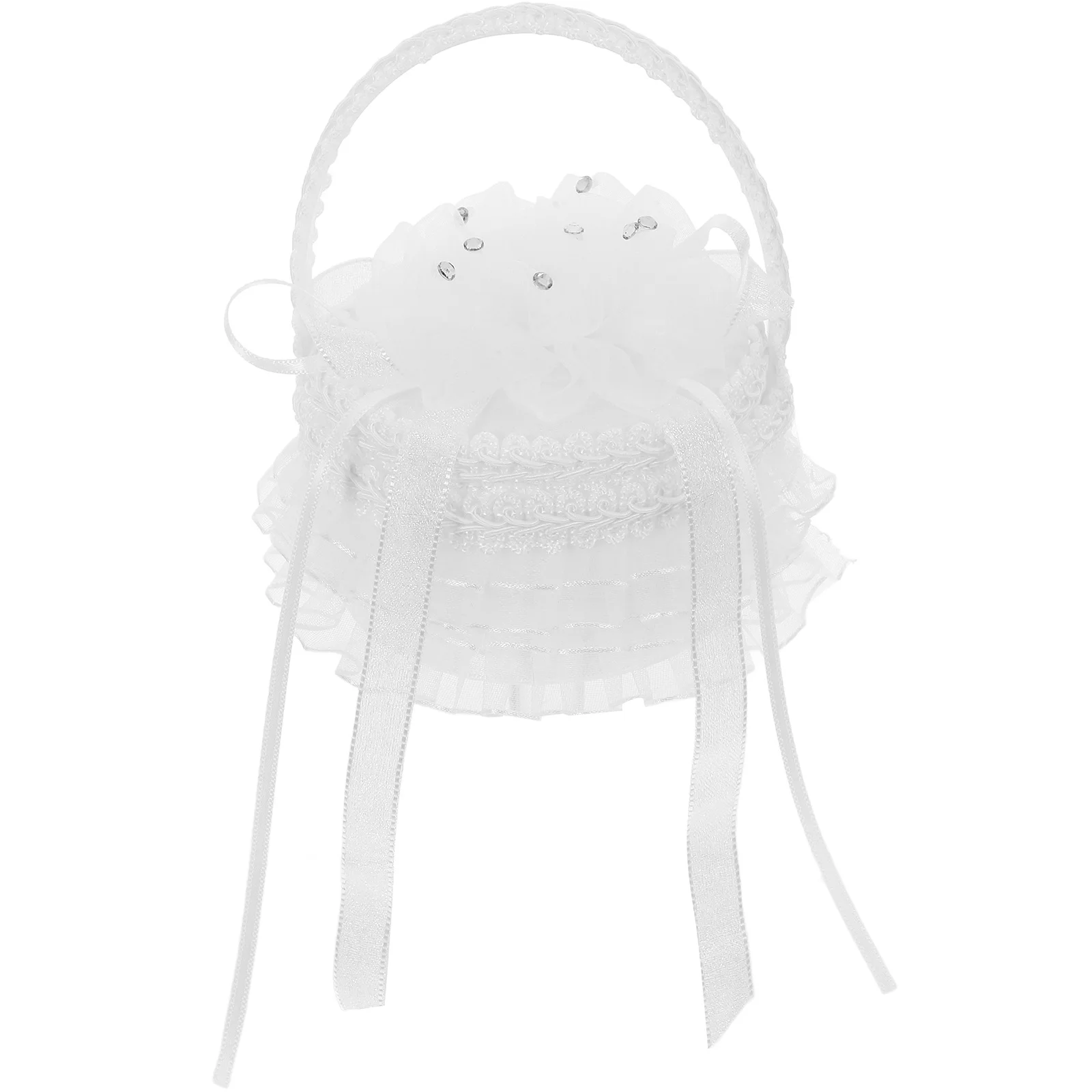 

Wedding Ring Box Elegant Embroidered Mini Satin Basket Pearl Handle Flower White Lace Pillow Bridal Keepsake Gift