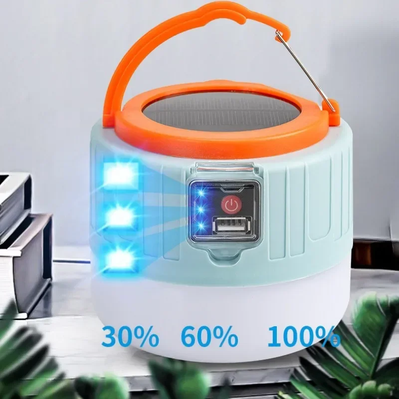 Solar LED Camping Light Remote Control Tent Lamp USB Rechargeable Bulb Portable Lanterns Emergency Lights for Outdoor Hiking BBQ