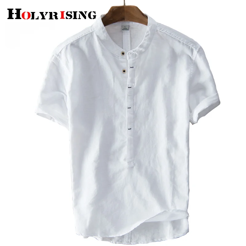 Holyrising 2018 new shirt men's spring casual Linen cotton short sleeved s breathes Cool s 4 color 18819