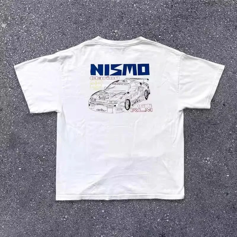 Pure Cotton 260g Loose Fit Racing Sketch T-Shirt Short Sleeve Vintage Style Casual Top for Men And Women