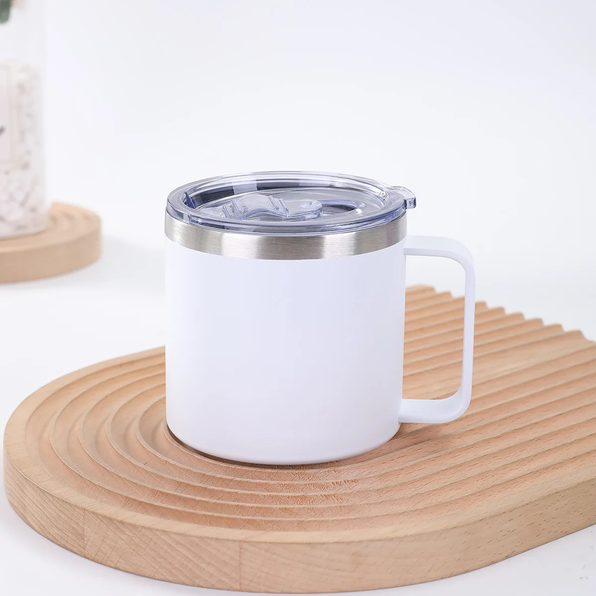 12oz Coffee Mug Cup with Handle,Vacuum Insulated Coffee Mug with Sliding Lid, Double Wall Stainless Steel Travel Tumbler Mug