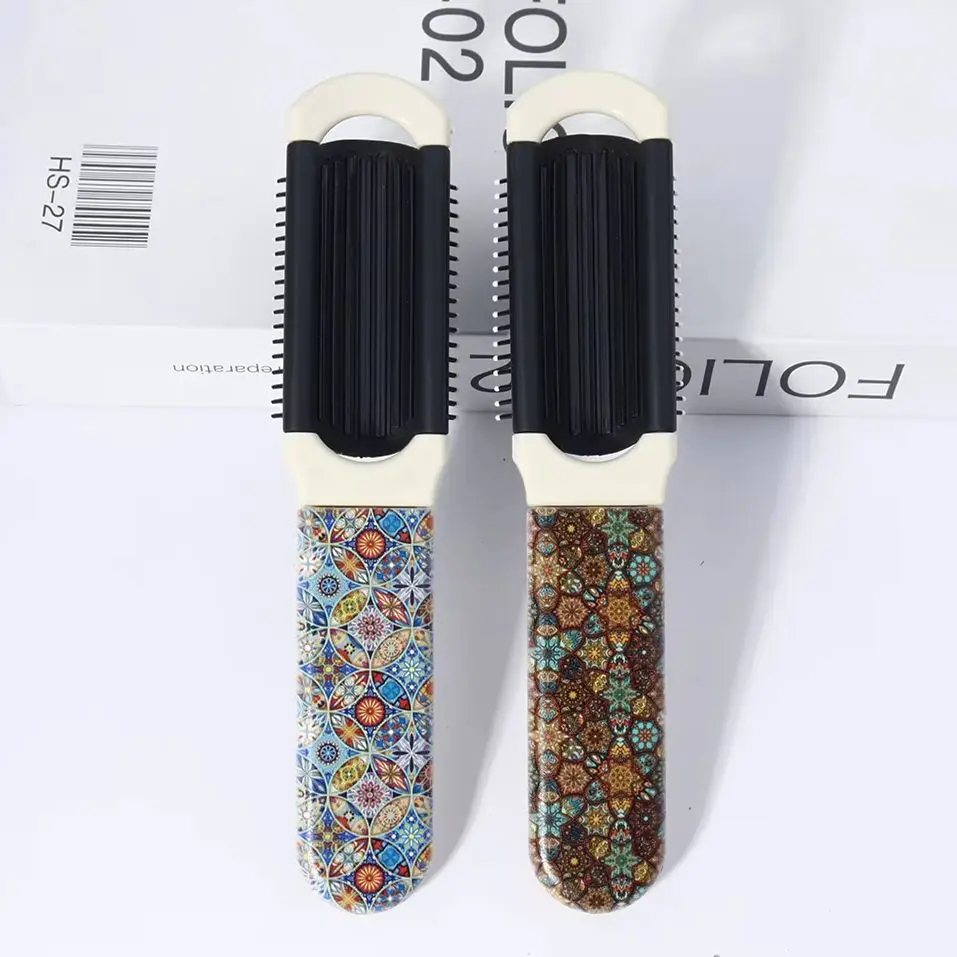 

1 шт. складная зеркальная расческа с узором мандалы и воздушной подушкой, портативный дизайн, нежное расчесывание и укладка