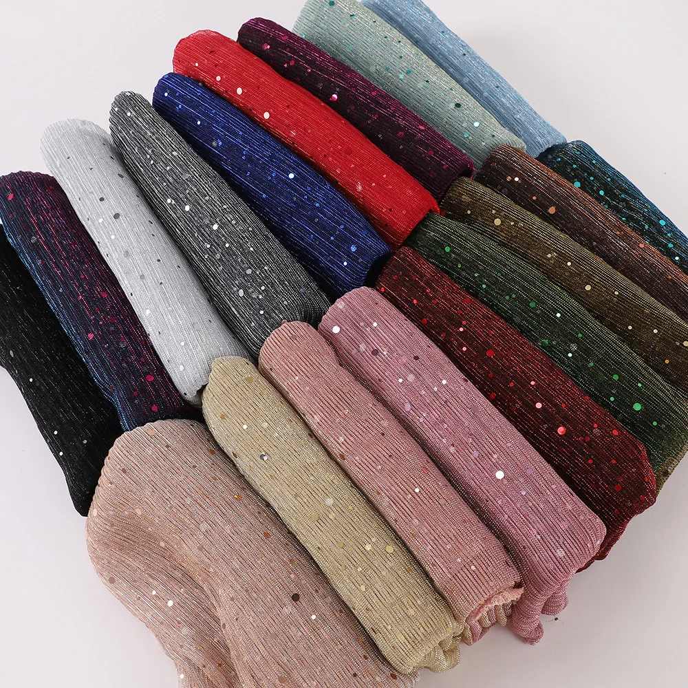 New Style Head Scarf Euro-American Trend Sequins Shawl Hijab Autumn Pashmina Silk Scarf