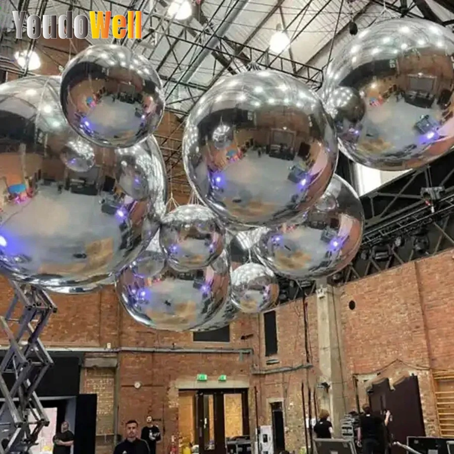 

Decorative Ceiling Hanging Inflatable Mirror Ball Balloon Giant Mirror Ball Gold And Silver Rainbow Outdoor Disco Ball Floating