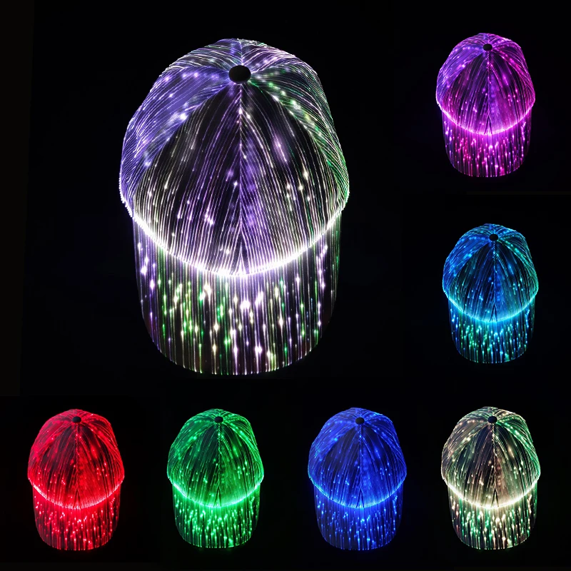 

Fiber Optic Baseball Cap LED Hat Luminous 7 Colors LED Light Flash Glow Hat Holiday Rave Accessories for Party d88