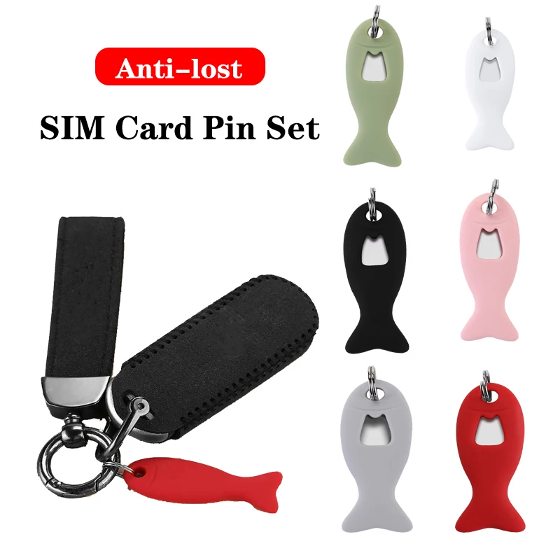 Fish Shape Anti-Lost Card Pin Cover Set For Iphone Samsung Xiaomi Huawei Universal Mini Sim Card Remover Tray Eject Tool